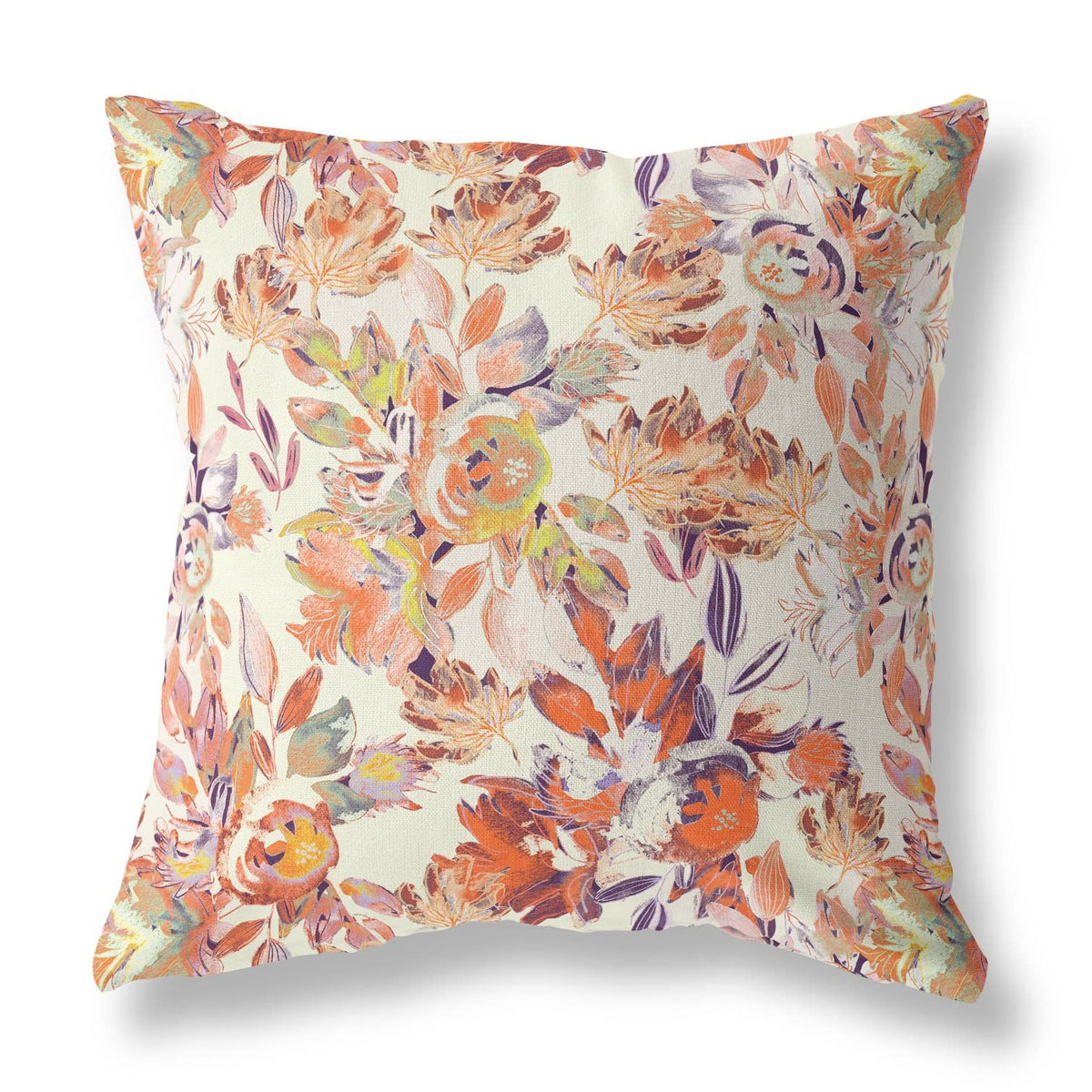 HomeRoots 28' X 28' Red, Peach and Cream Broadcloth Floral Throw Pillow