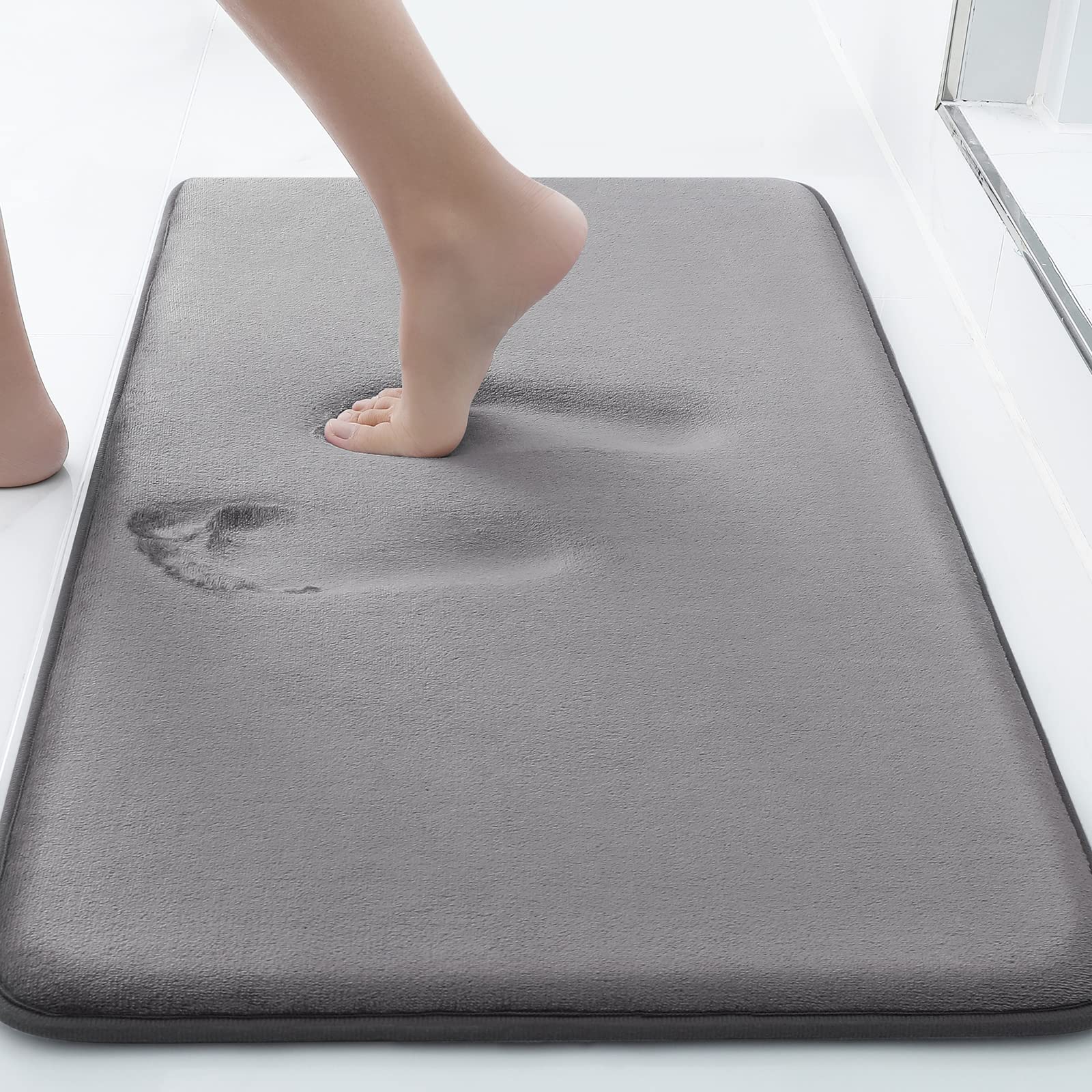smiry Memory Foam Bath Mat, Extra Soft Absorbent Bathroom Rugs Non Slip Bath Rug Runner for Shower Bathroom Floors, 30 x 20, Gre