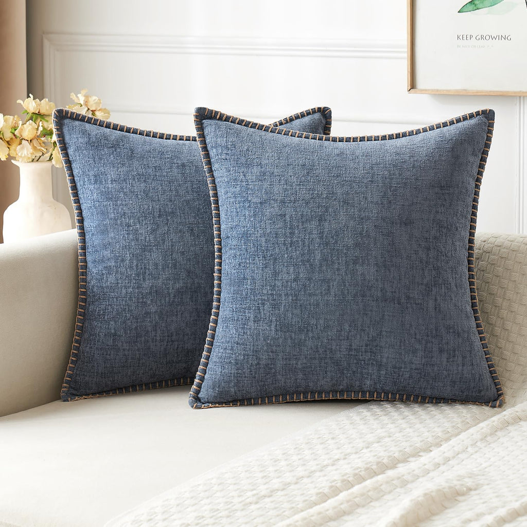 Miulee Pack Of 2 Couch Throw Pillow Covers 20X20 Inch Dark Grey Blue Farmhouse Decorative Pillow Covers With Stitched Edge Soft Chenille Solid Dyed Spring Pillow Covers For Sofa Bed Living Room