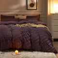 Jellymoni Purple Duvet Cover Queen Size, 3Pcs Washed Microfiber Bedding Set, Soft Breathable Seersucker Duvet Cover Set With Zip