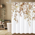 Gibelle Long Shower Curtain 72 x 78, Brown Floral Shower Curtain for Bathroom, Watercolor Plant Eucalyptus Leaves Fabric Shower 