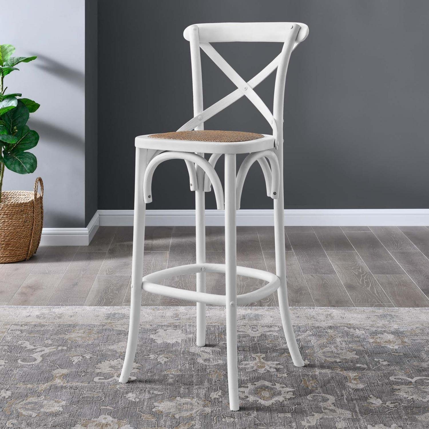 Modway Gear X-Back Wood Bar Stool In White