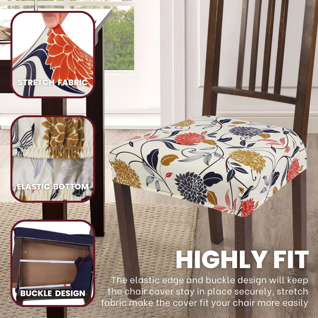 Searchi Water Repellent Dining Chair Seat Covers Set Of 6, Washable Stretch Seat Covers For Dining Chairs, Rear-Covered Dining R