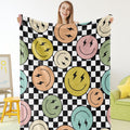 Jarthenaamcs Fuzzy Flannel Blanket Hippie Smile Face Checkerboard Throw Blanket For Home Chair Sofa Couch Bed, 50 X 60 Inch