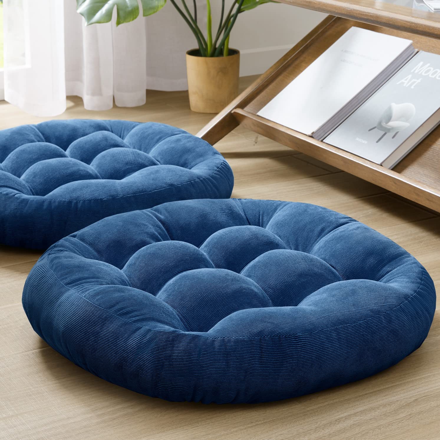 Floor Cushion Pillow Set Of 2, Round Large Pillows Seating For Adults, Tufted Corduroy Floor Cushions For Living Room Tatami, Na