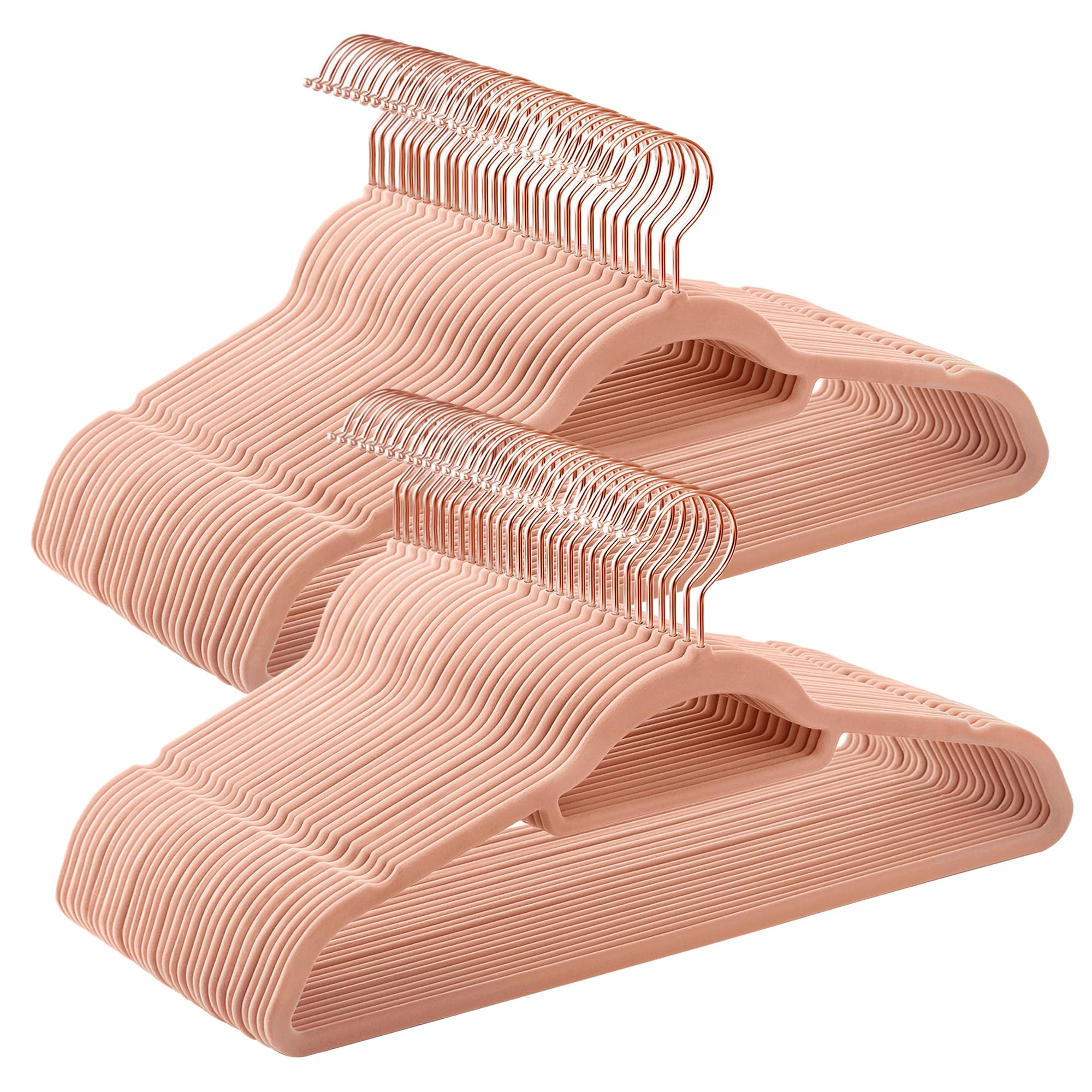 SONGMICS Velvet Hangers, Set of 60 Clothes Hanger with Rose Gold Swivel Hook, Non-Slip, and Space-Saving, 0.2-Inch Thick, 17.1-I