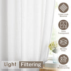 Melodieux White Semi Sheer Curtains 45 Inch Length For Bedroom Kitchen Small Windows, Linen Look Rod Pocket Privacy Sheer Drapes