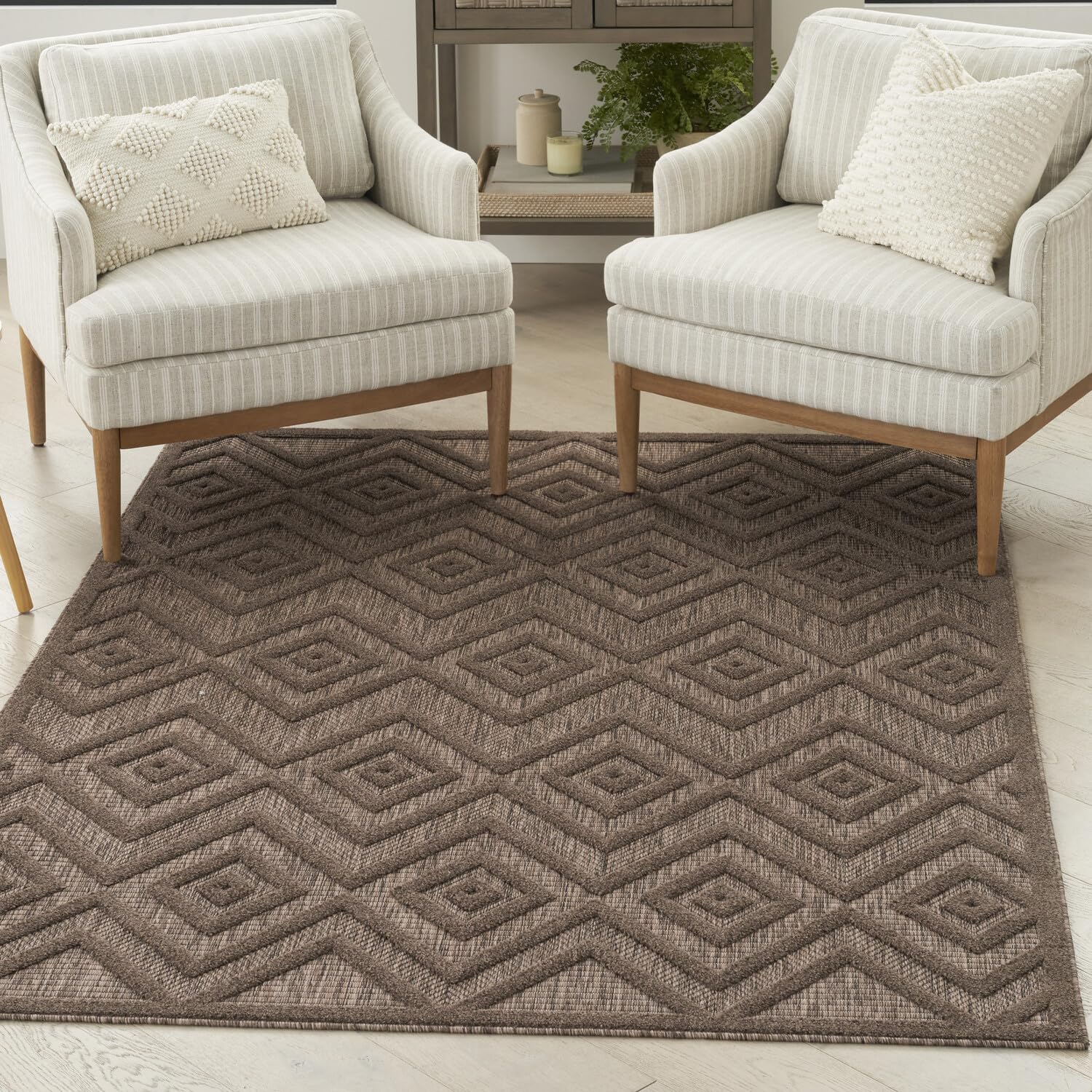 Nourison Versatile Indoor/Outdoor Brown 4' X 6' Area Rug, Easy Cleaning, Non Shedding, Bed Room, Living Room, Dining Room, Backyard, Deck, Patio (4X6)