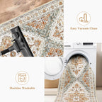 Pauwer Hallway Runner Rug 2X10, Long Washable Kitchen Rugs Runner, Farmhouse Vintage Medallion Area Rug Carpet Runner, Soft Thro