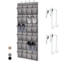 Home Genie Over The Door Hanging Shoe Organizer, 24 Breathable Mesh Pockets, Closet Rack Storage Holder, Stay In Place Hooks Hang On Closets, Hanger Holds Up To 40 Lbs For Shoes, Accessories, Gray