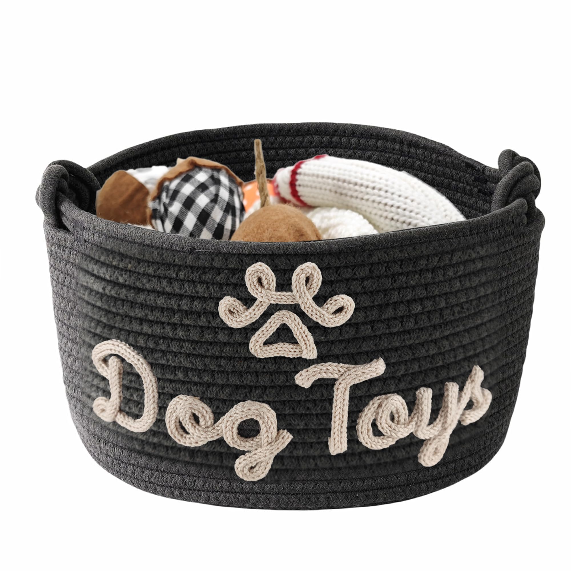JUOOE Personalized Cotton Rope Baby Gift Basket, Nursery Storage Organizer, Baby Shower Basket with Custom Name (Black Dog Toy)