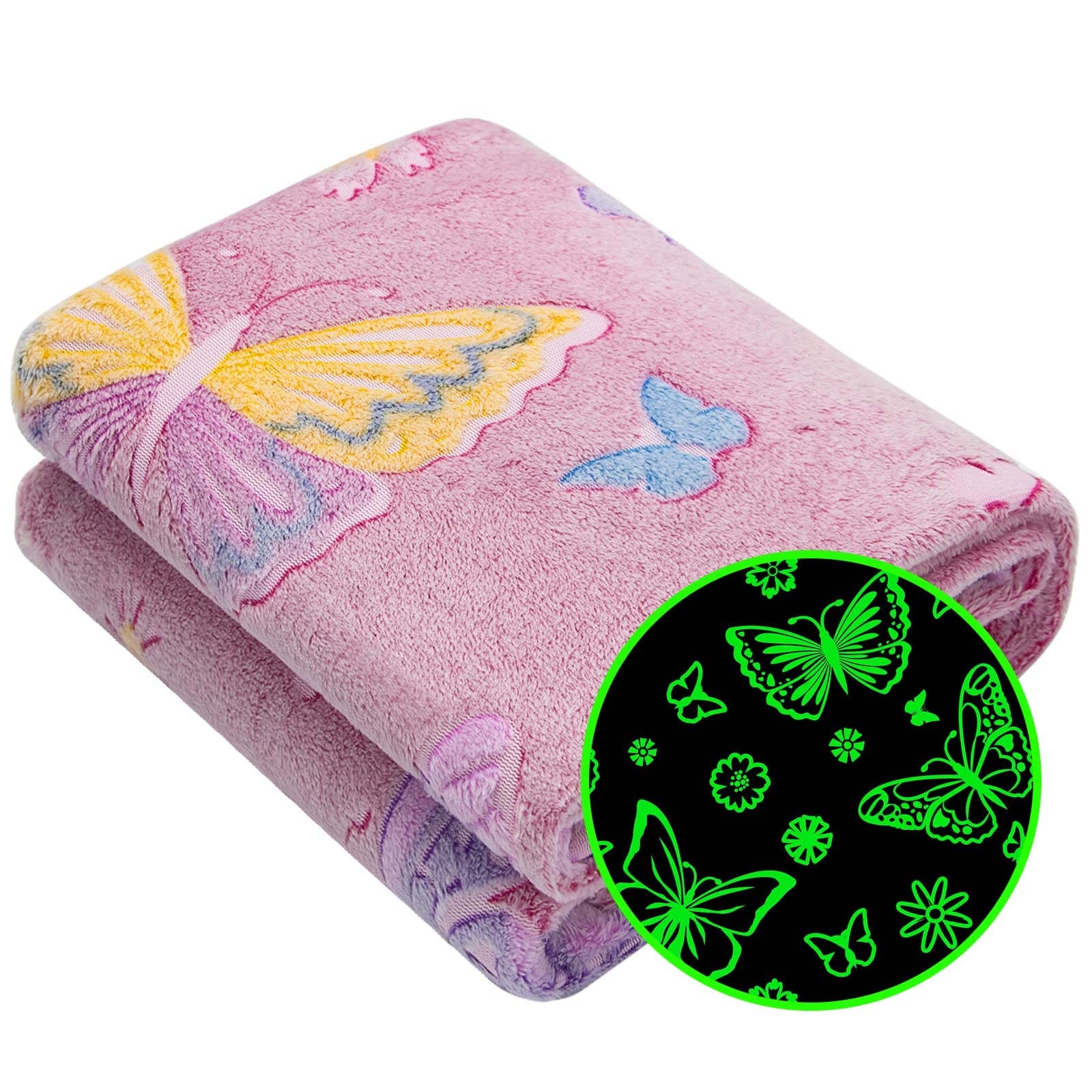 Glow In The Dark Blanket For Kids Girls, Fuzzy Cozy Warm Soft Throw Blanket For Couch Bed Sofa, Girl Toys Butterfly Blankets For