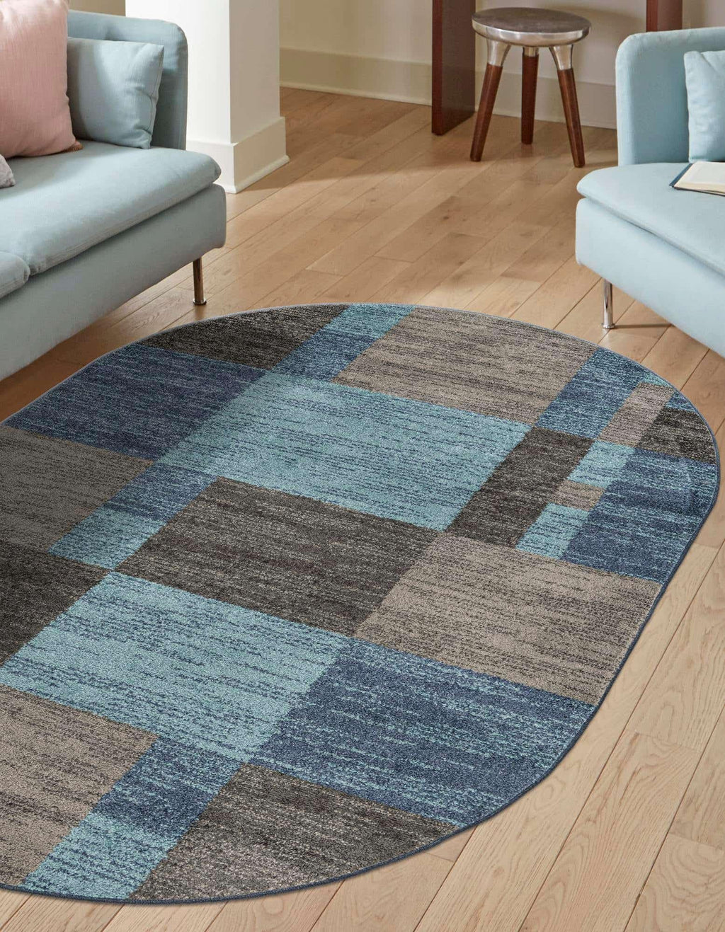 Unique Loom Autumn Collection Area Rug - Providence (7' 10'' x 10' Oval, Blue Gray/ Light Brown)