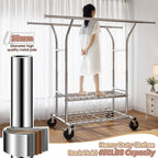 Raybee 74" Double Rod Clothes Rack with Wheels, Heavy Duty 630LBS Capacity, Chrome Finish, Model 25DM-TY-1211
