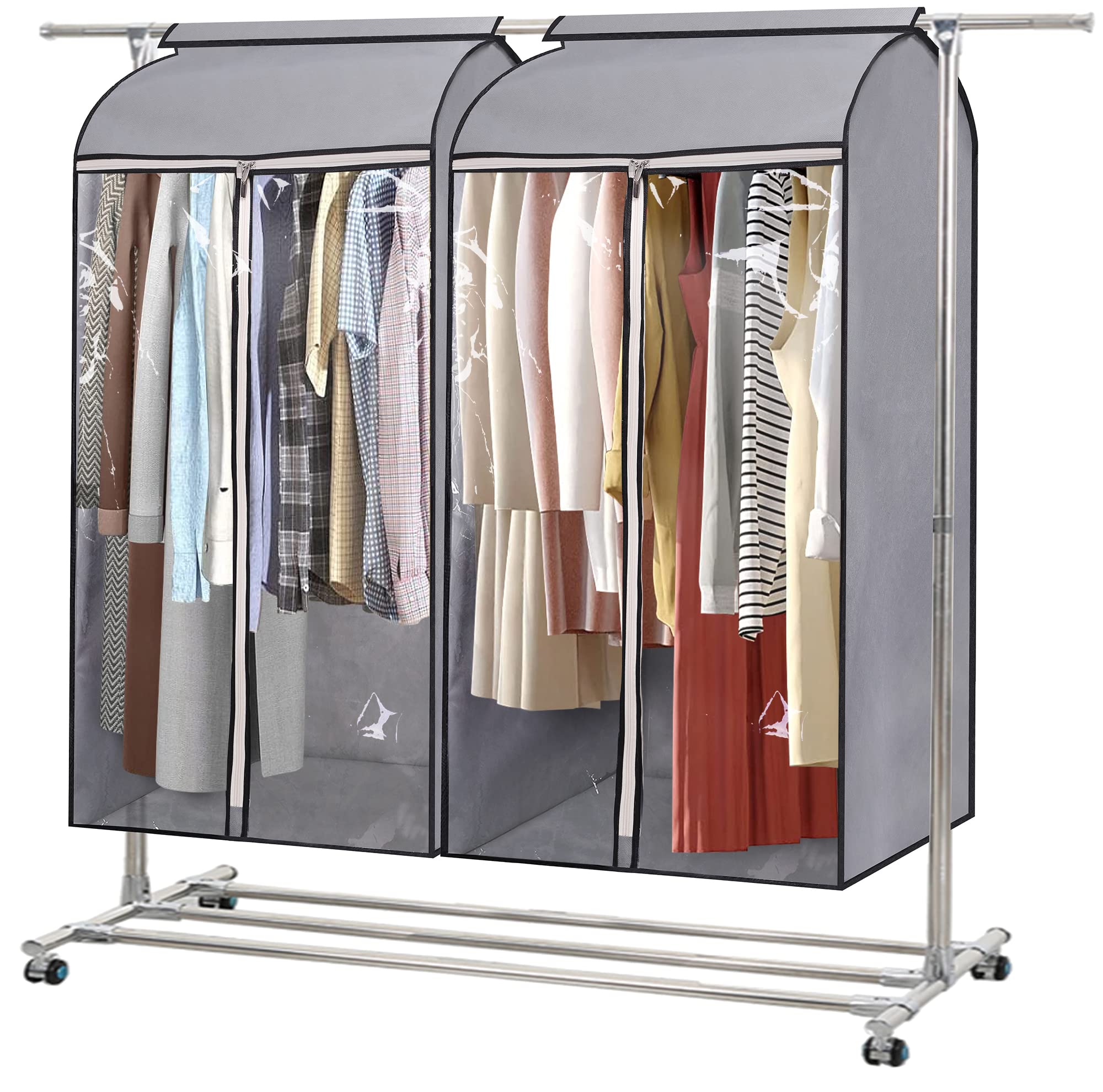 MISSLO 43 Hanging Garment Bags for Hanging Clothes Fully Enclosed Coat Bags for Closet Storage Clothes Cover with Large Clear Wi