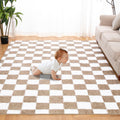 Super Soft Rug for Bedroom, 6x9 Ft Beige and White Area Rug Classic Checkered Shaggy Rug Anti-Skid High Pile Soft Fluffy Rug Fuz