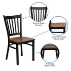 Flash Furniture HERCULES Series Black Vertical Back Metal Restaurant Chair - Cherry Wood Seat