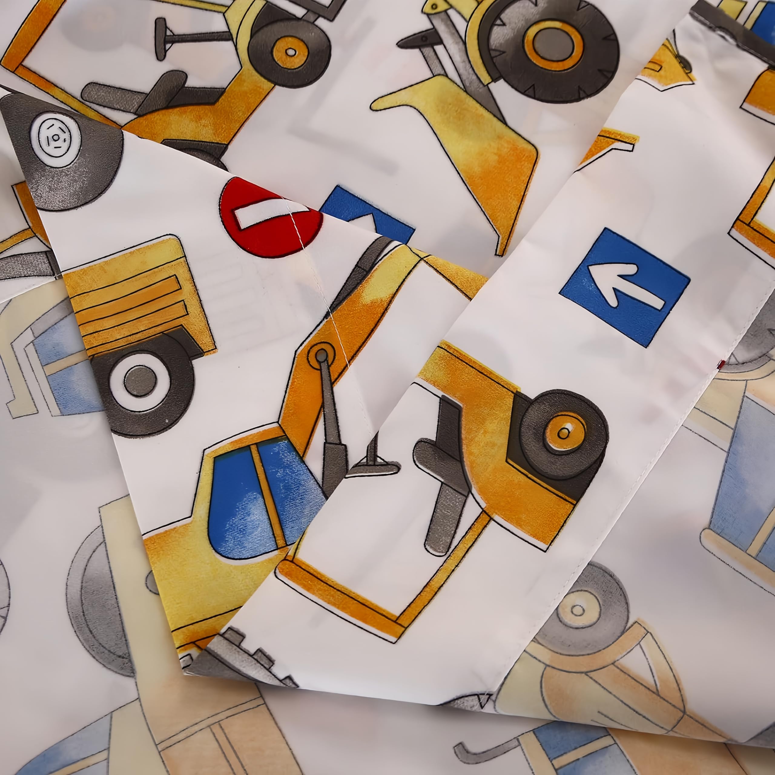 Sdy 4Pcs Car Bedding Sheets Twin Size, Construction Print Sheet Set Included 1 Fitted Sheet With 14'' Deep Pocket + 1 Top Flat S