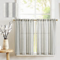 Jinchan Linen Kitchen Curtains Striped Tier Curtains 36 Inch Cafe Curtains Farmhouse Small Curtains Balanced Stripe Half Window Curtains Light Filtering For Bathroom Laundry 2 Panels Black On Beige