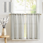 Jinchan Linen Kitchen Curtains Striped Tier Curtains 36 Inch Cafe Curtains Farmhouse Small Curtains Balanced Stripe Half Window Curtains Light Filtering For Bathroom Laundry 2 Panels Black On Beige