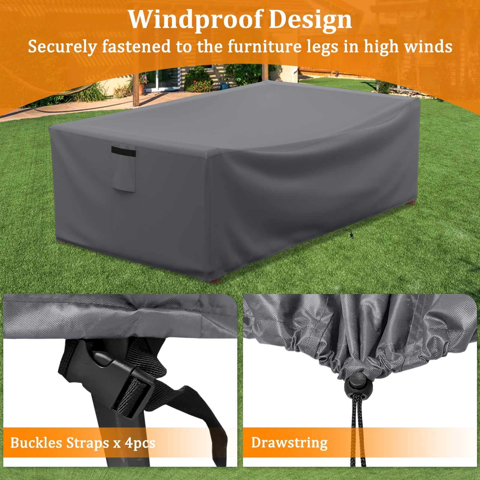 Startwo Patio Furniture Covers Waterproof For Coffee Table Cover, Heavy Duty Durable Rectangular Outdoor Table Cover Fits Up To 48L X 28Wx 13H Inches, Grey