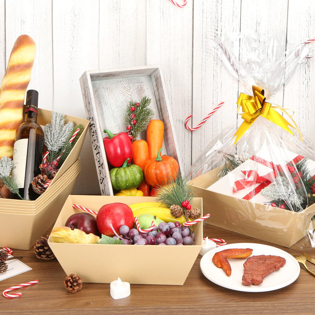 Aforoeoa 10Pack Baskets For Gifts Empty, 10X12   Thick Kraft Gift Basket With 10 Bows 10 Bags Empty Gift Baskets For Christmas,