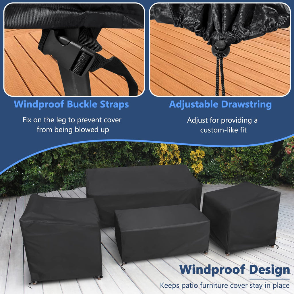 Startwo Patio Furniture Covers, 4 Piece Heavy Duty Waterproof Outdoor Furniture Cover Set For Rattan Wicker Couch Chairs,Windproof Buckle Strap,Black