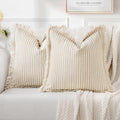 Miulee Pack Of 2 Khaki Pillow Covers 22X22 Inch Striped Farmhouse Couch Throw Pillow Covers With Fringe Chic Linen Decorative Cushion Covers For Sofa Living Room Bed Home Decor