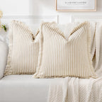 Miulee Pack Of 2 Khaki Pillow Covers 22X22 Inch Striped Farmhouse Couch Throw Pillow Covers With Fringe Chic Linen Decorative Cushion Covers For Sofa Living Room Bed Home Decor