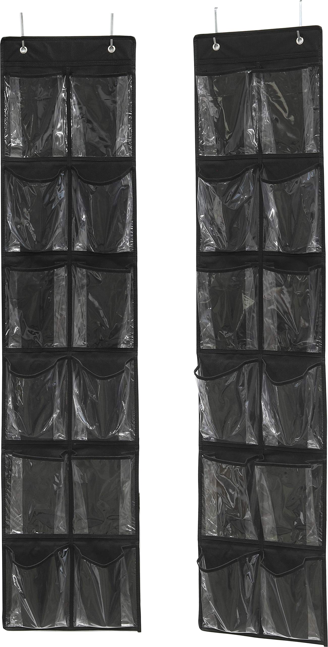 Simple Houseware 24 Pockets - 2Pk 12 Large Pockets Over Door Hanging Shoe Organizer, Black