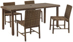 Crosley Furniture Bradenton 5-Piece Outdoor Dining Set For 4, Wicker Patio Table And Chairs For Backyard, Weathered Brown With Navy Cushions