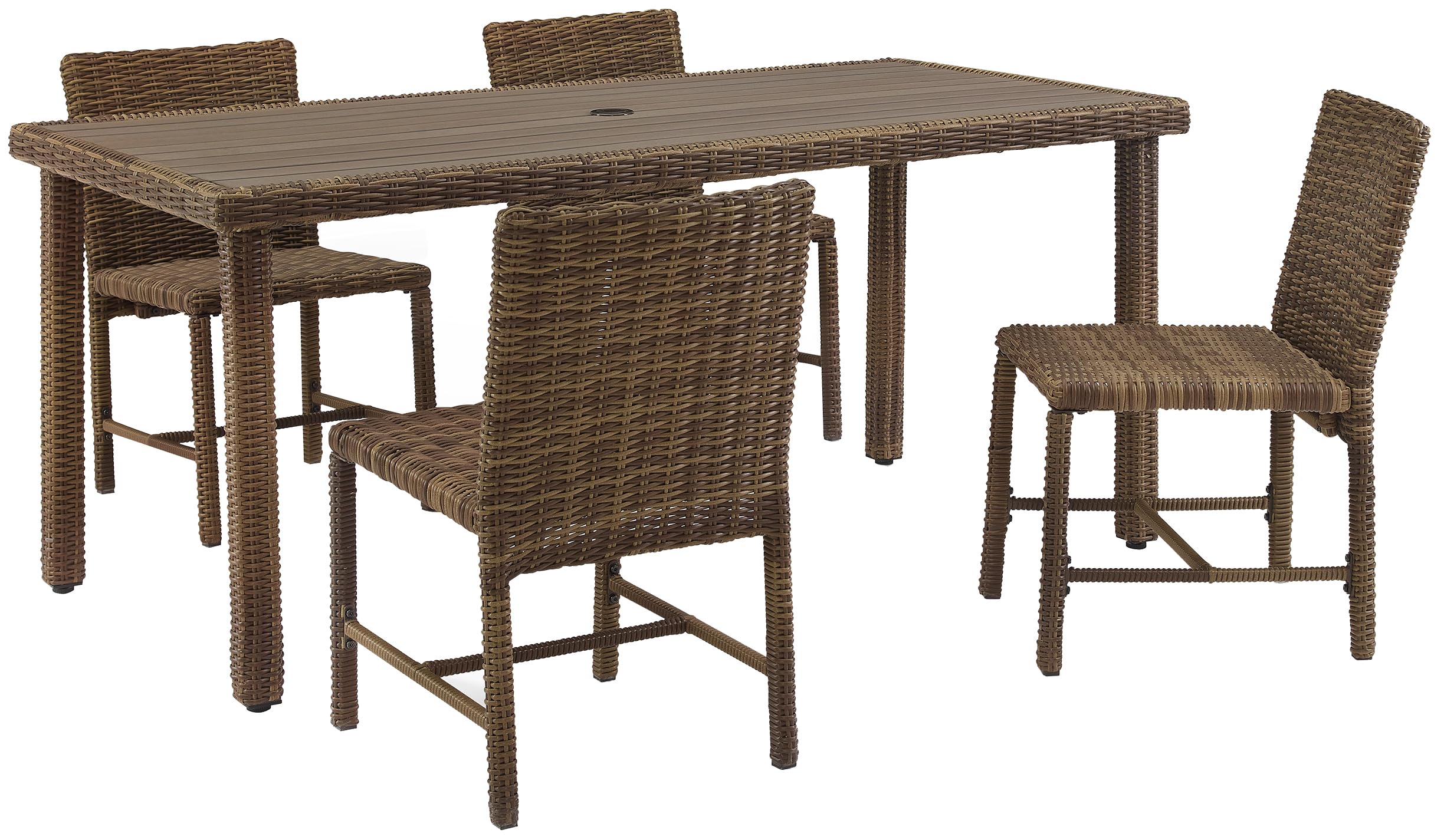 Crosley Furniture Bradenton 5-Piece Outdoor Dining Set For 4, Wicker Patio Table And Chairs For Backyard, Weathered Brown With Navy Cushions