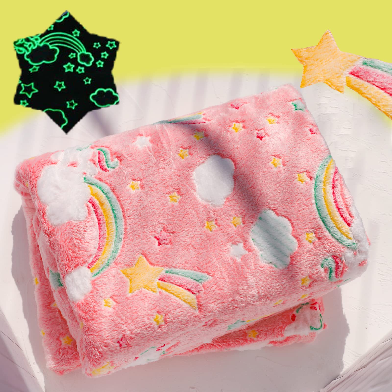 Glow In The Dark Rainbow Throw Blanket With Storage Bag, Soft Throw Blanket For Girls Boys, Gifts For Christmas Halloween Birthd