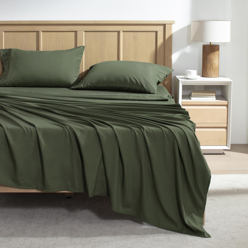 Andency Queen Sheet Set 4 Pieces, Dark Olive Green Super Soft Sheets For Queen Size Bed, Microfiber Queen Sheet, Deep Pocket Up To 16', Hotel Luxury Breathable & Cooling Bed Sheet Set