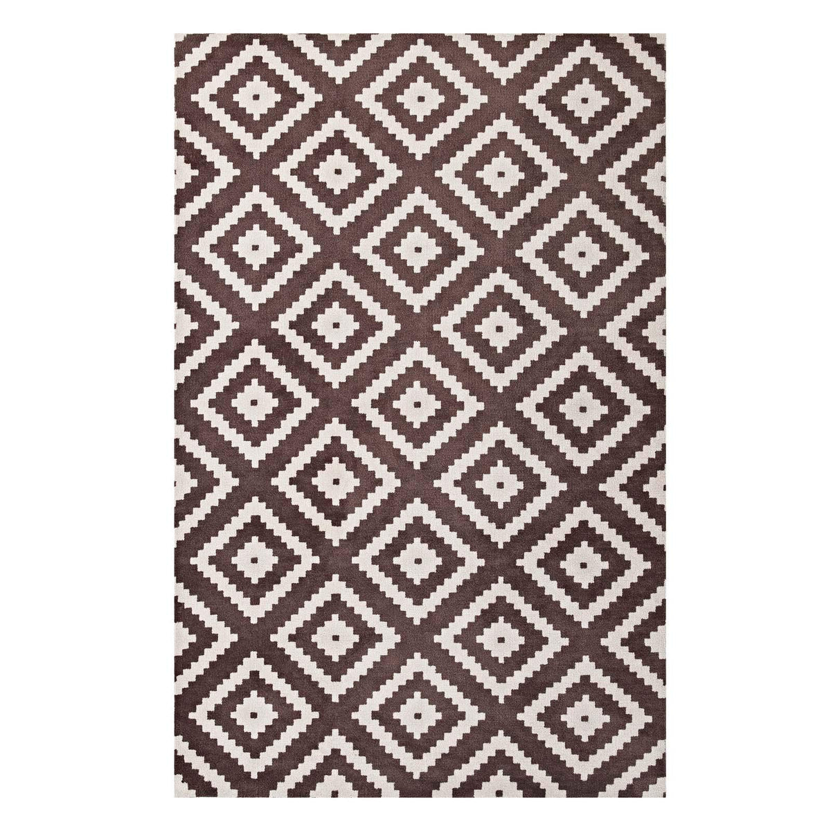 Modway Alika Abstract Diamond Trellis Area Rug, 8X10, Ivory And Brown