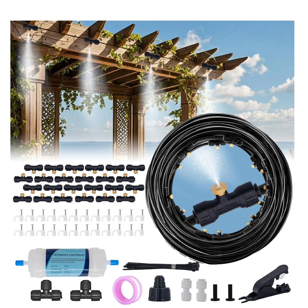 Misters For Outside Patio, 75Ft Misting Cooling System With Water Filter & 24 Nozzles - Outdoor High Pressure Mister Kit For Pat