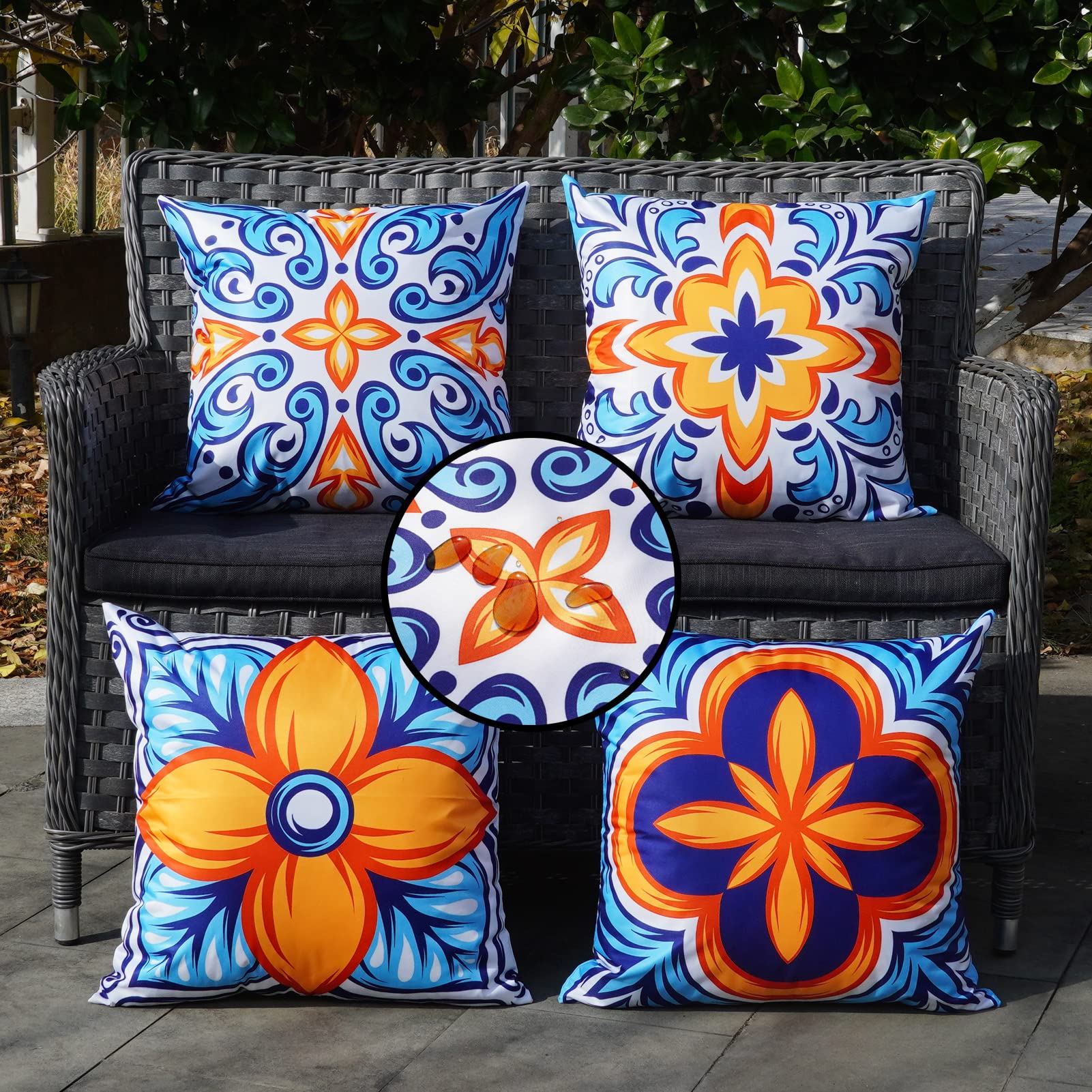 Onway Outdoor Pillow Covers Waterproof 20X20 Set Of 4 Floral Boho Decorative Throw Cushion Cover Farmhouse Pillows For Bench, Co