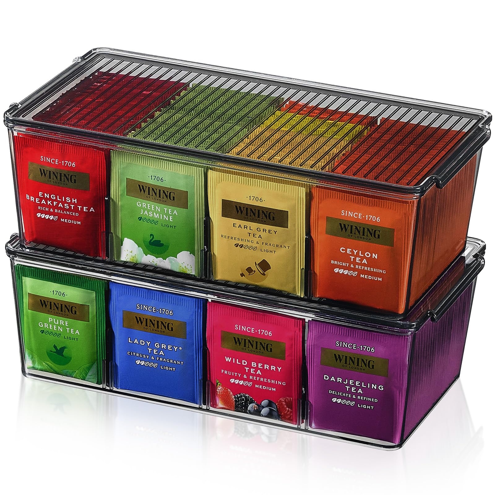 Lifewit Plastic Black Tea Bag Organizer, Divided Storage Bin Box With 8 Compartments, Holds Coffee Pods, Sugar Packets, Condimen