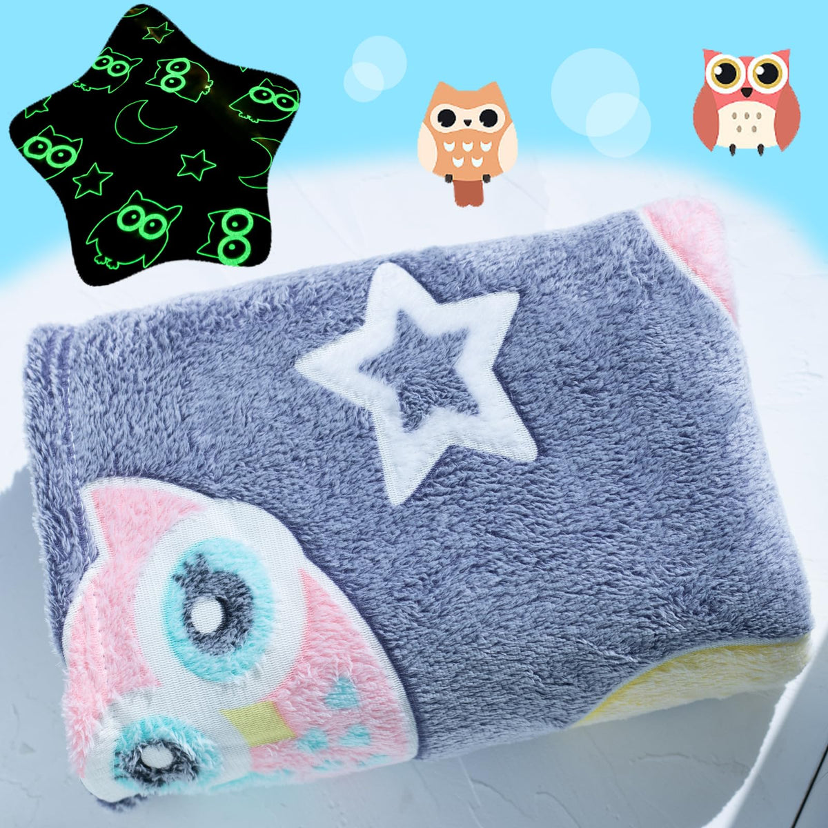 Best Gift Halloween Glow In The Dark Blue Cute Bird Throw Blanket With Storage Bag, Soft Throw Blanket For Boys Girls, Christmas