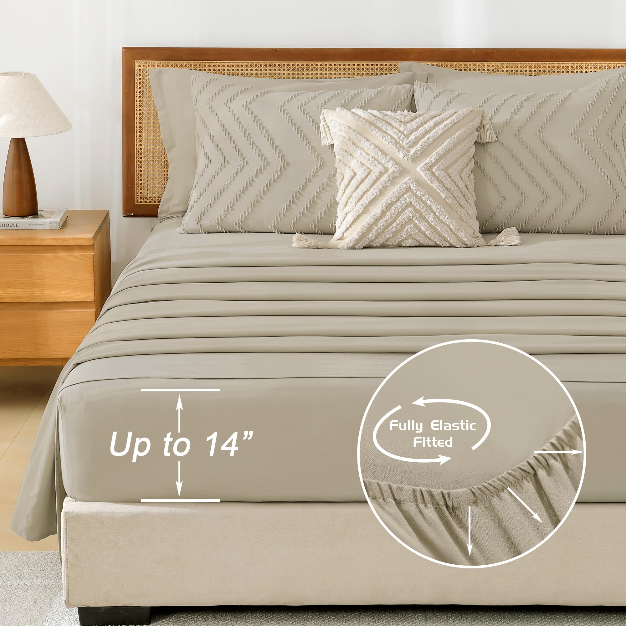 Litanika Light Hazel Queen Size Comforter Set With Sheets - 7 Pieces Bed In A Bag Queen Boho Tufted Complete Beddding Sets With