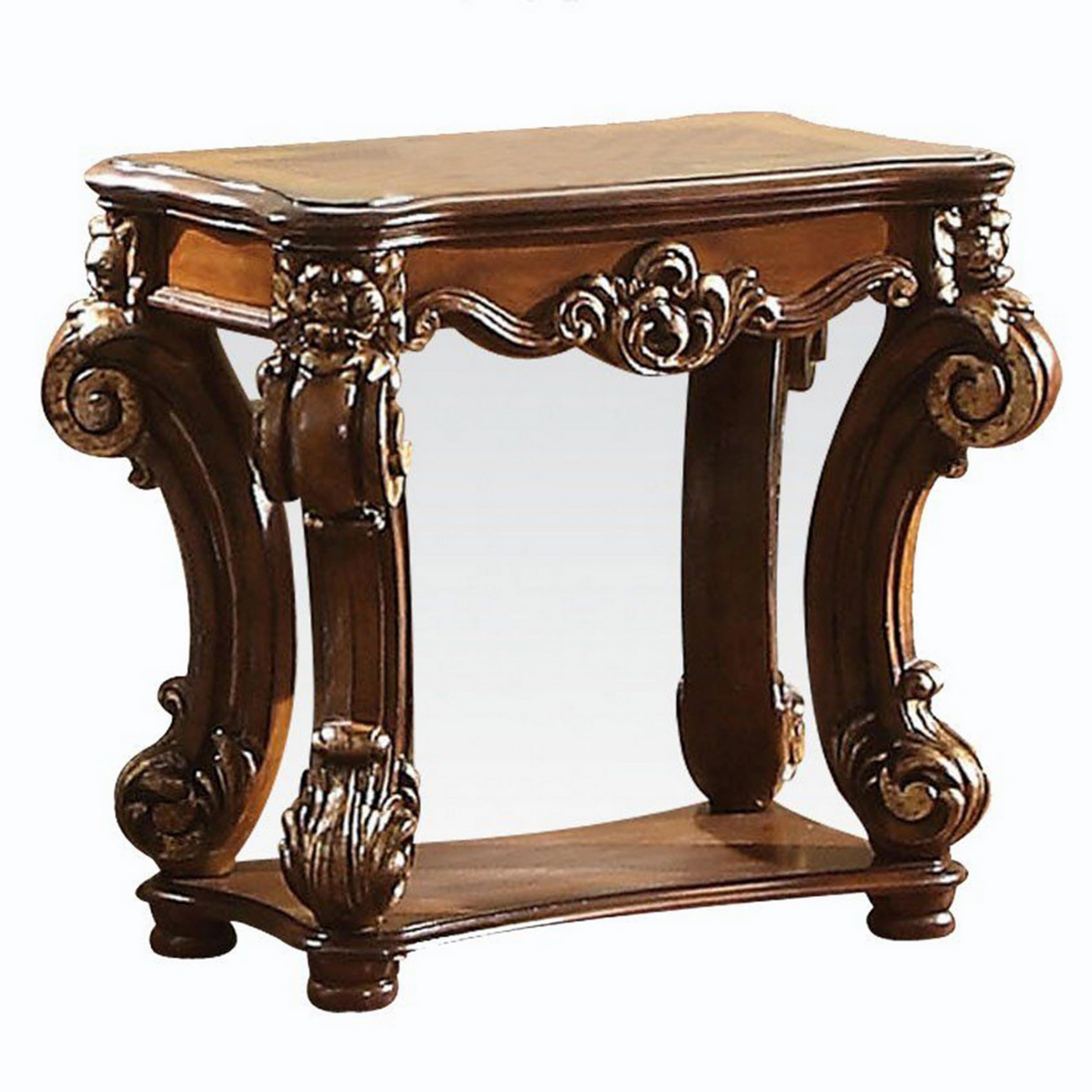 Benjara Royal Designed Wooden Side Table With Intricately Carved Body, Brown