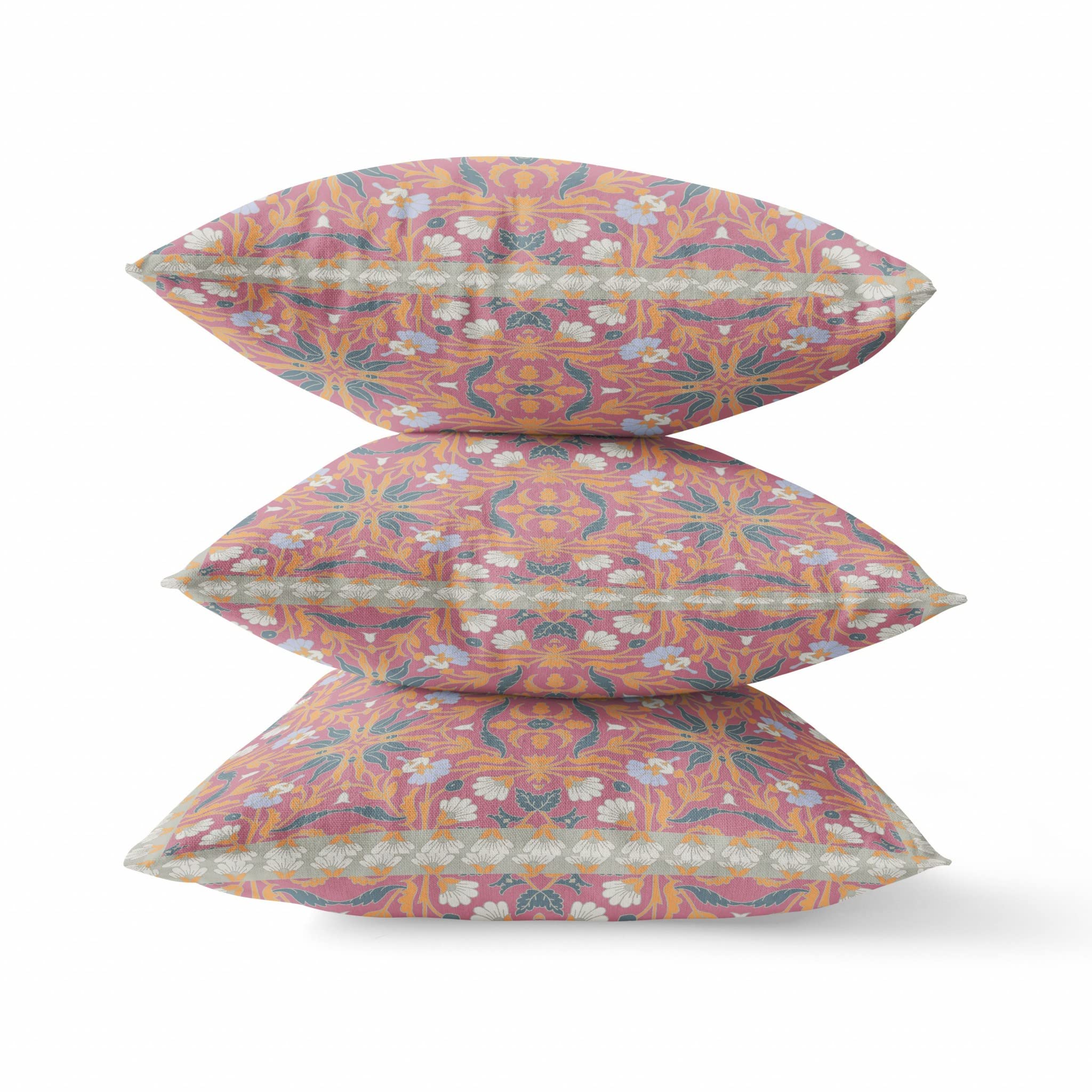 HomeRoots Muted Magenta Gold Broadcloth 28â€ Magenta Orange Paisley Indoor Outdoor Throw Pillow