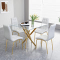 5 Piece Square Glass Dining Table Set, Round Tempered Glass Kitchen Table For 4, Modern Table With 4 High-Back Upholstered Chair