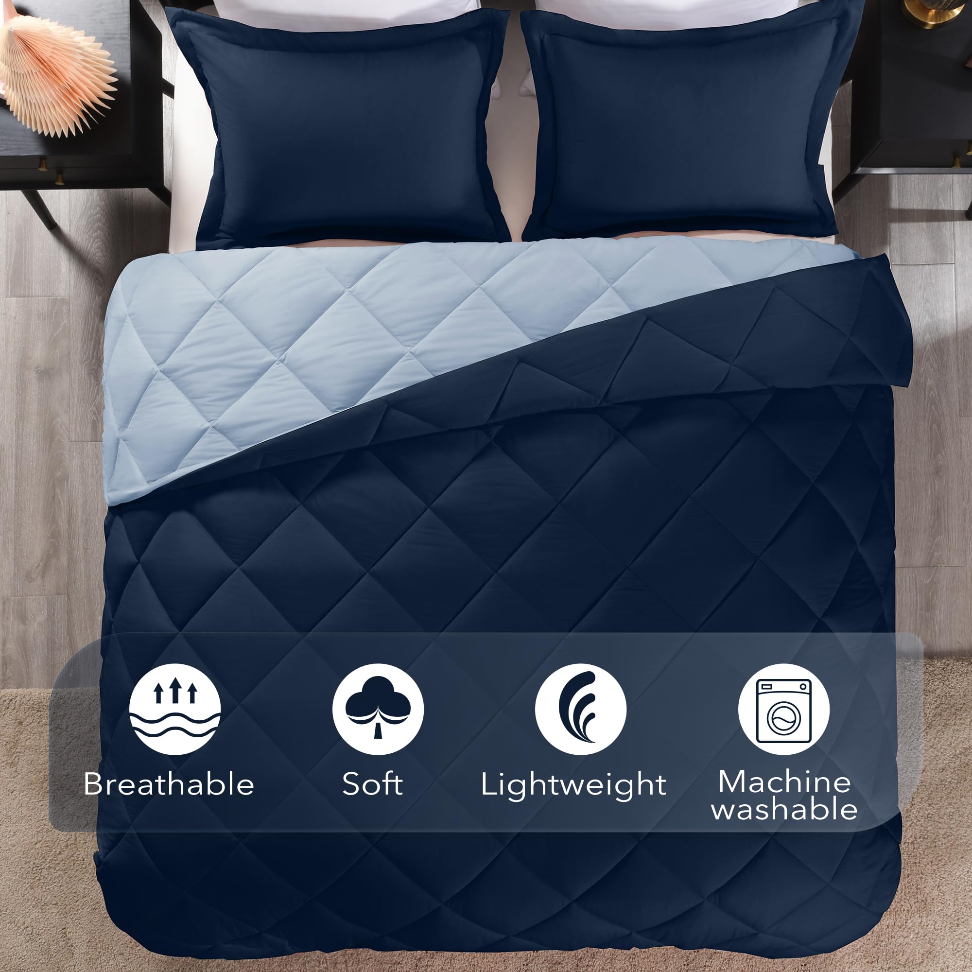 Downluxe Full Size Comforter Set - Blue And Sapphire Full Comforter - Soft Bedding Sets For All Seasons -3- Piece Comforter Set Full With 2 Reversible Pillow Shams