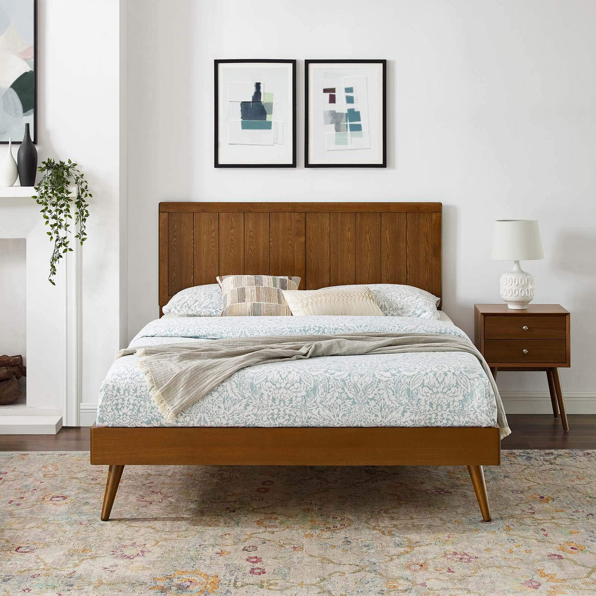 Modway Alana Wood Queen Platform Bed In Walnut With Splayed Legs