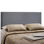 Modway Region Linen Fabric Upholstered Queen Headboard in Smoke with Nailhead Trim