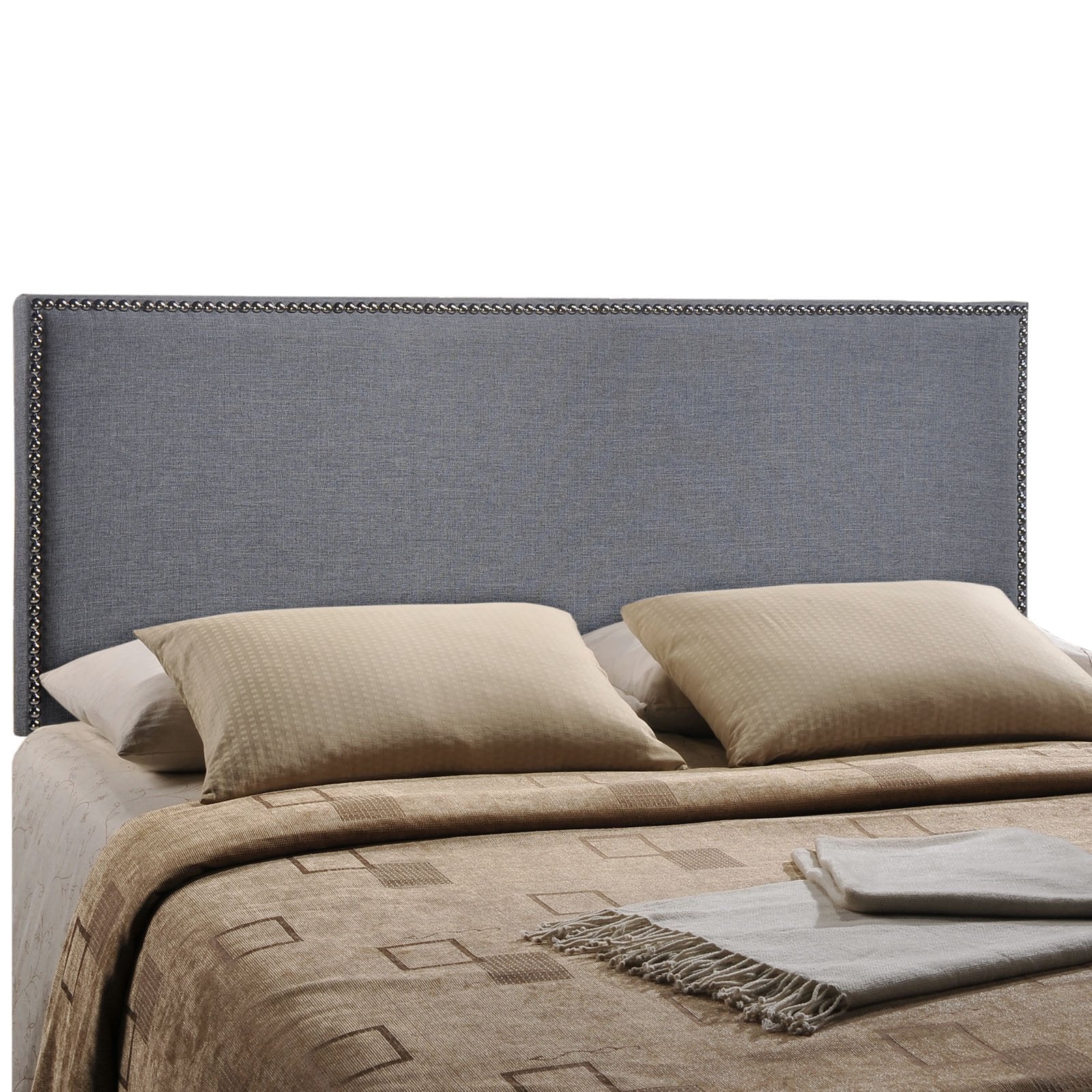 Modway Region Linen Fabric Upholstered Queen Headboard in Smoke with Nailhead Trim