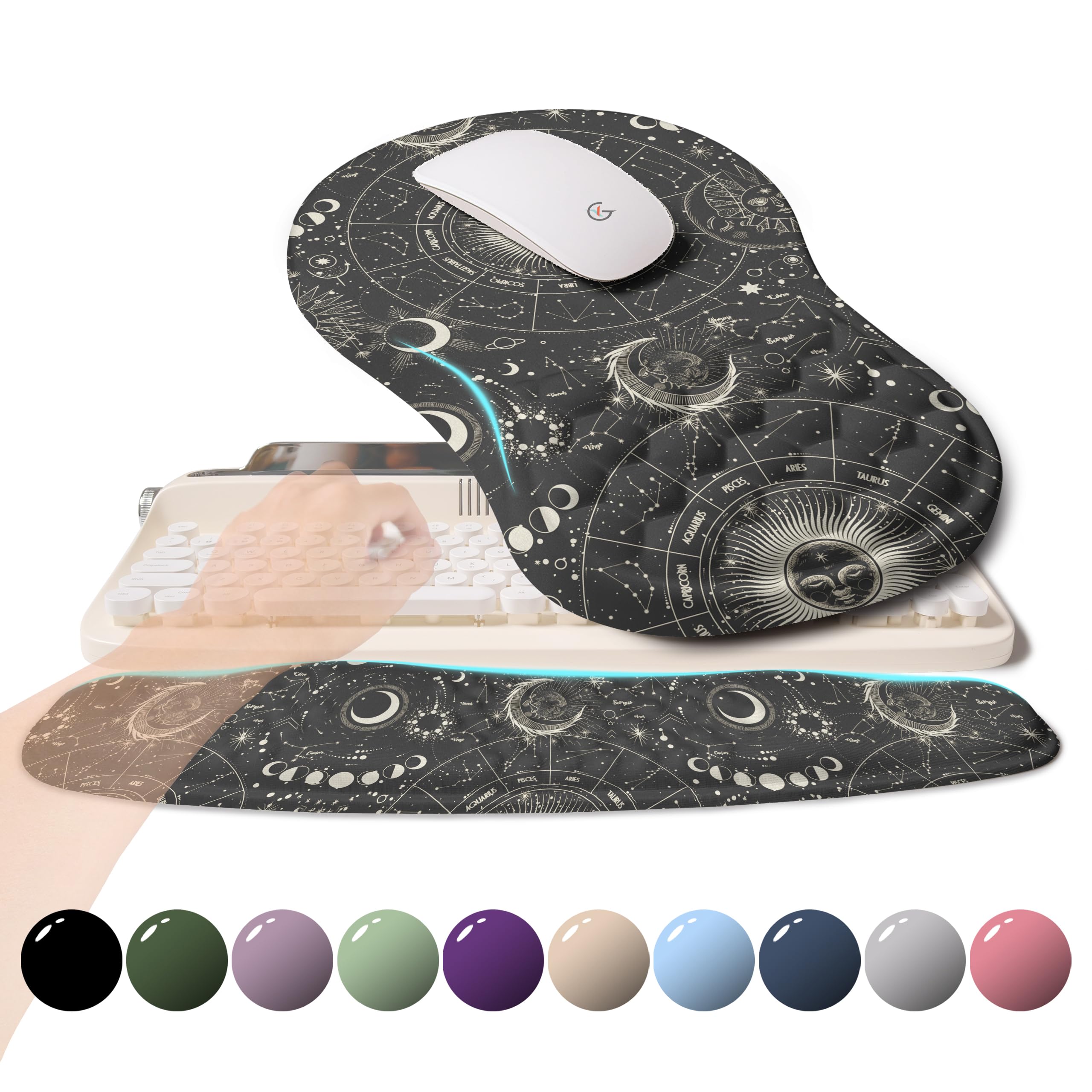 Kuosgm 2-In-1 Ergonomic Set, Wave Rise Keyboard Wrist Rest And Massage Bulge Slope Mouse Pad Wrist Support, Cushion Memory Foam