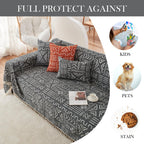Handontime Black White Boho Sofa Cover Boho Geometric Couch Covers Tassel Farmhouse Dog Sofa Covers For Slipcover Aesthetic Couch Cushion Cover Couch Protector For Dogs Living Room Décor, 71' X150'