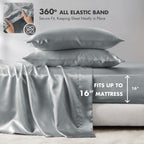 Madison Park Essentials Satin Sheets Split King Size, Luxurious Silky Satin Bed Sheets, Elastic 14' Pocket Fits Up To 16' Mattress, Wrinkle-Free, Soft Satin Bed Sheet Set, Grey 7 Piece